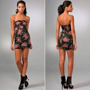 Free People Strapless Mini Dress Poison Apple Summer Floral Black Size 4
